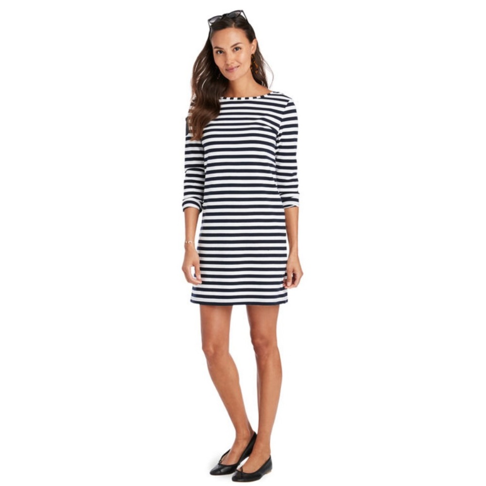 Vineyard Vines Preppy Navy Blue and White Knit Nautical Stripe Dress Size M